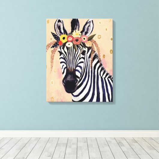 Klimt Zebra | In bloemen toegevoegd Canvas Afdruk (Insitu (Houten vloer))