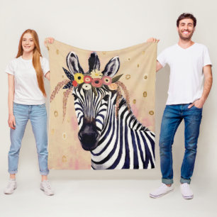 Klimt Zebra   In bloemen toegevoegd Fleece Deken