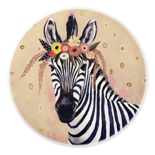 Klimt Zebra | In bloemen toegevoegd Keramische Knop (Voorkant)