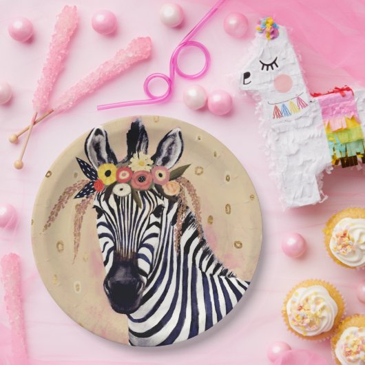 Klimt Zebra | In bloemen toegevoegd Papieren Bordje (Feest)