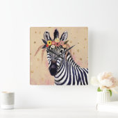 Klimt Zebra | In bloemen toegevoegd Vierkante Klok (Huis)