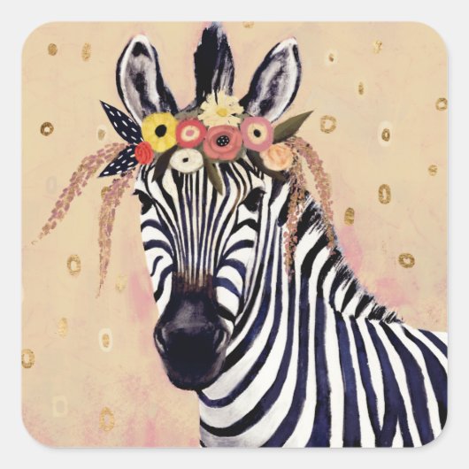 Klimt Zebra | In bloemen toegevoegd Vierkante Sticker (Voorkant)