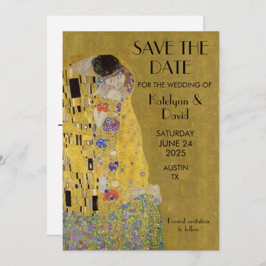 Klimt's De Kus - Art Nouveau Save the Date (Voorkant / Achterkant)