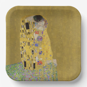Klimt's De Kus - Romantische Art Nouveau Papieren Bordje