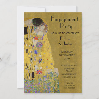 Klimt's Kus - Art Nouveau Engagement Party Kaart