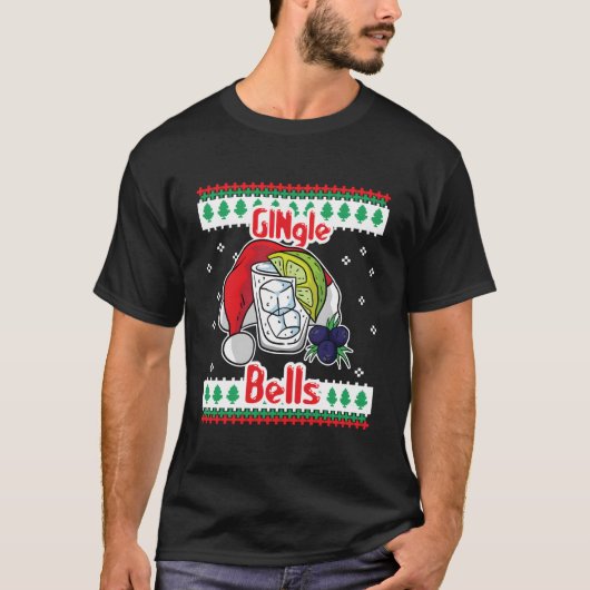 Klingelende Bellen Gin Tonic Glas Kerstman Lelijk T-shirt (Voorkant)