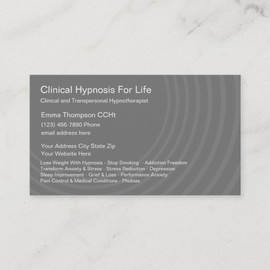 Klinische Hypnotist Hypnosis Services Visitekaartje (Voorkant)