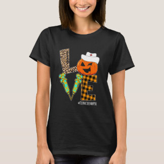 Klinische zuster Leopard Pumpkin Halloween Love Nu T-shirt