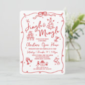Klink en meng kerst Rode handgetekende Doodles Kaart (Staand voorkant)