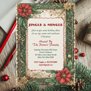 Klink en meng Kerstmis Rood Groen Vintage Goud Kaart
