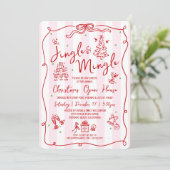 Klink en meng rood handgetekende Doodles Kerstmis Kaart (Staand voorkant)
