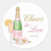 Klink op de Liefde Bruidsbrunch en Bruisend Favor Ronde Sticker (Voorkant)