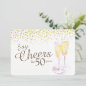 Klinkende champagneglazen 50ste verjaardag kaart (Staand voorkant)