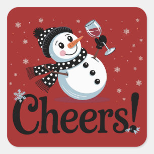 Klinkers Wijn Kerstmis Sneeuwman Kerst Drinken Win Vierkante Sticker