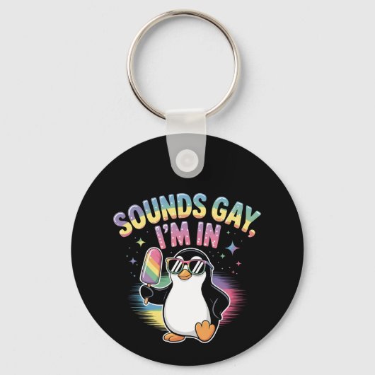 Klinkt gay Ik ben in Pride Maand Design - Penguin Sleutelhanger (Voorkant)