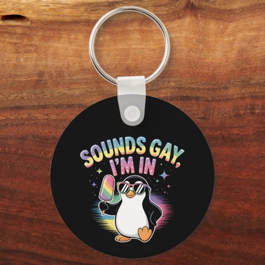 Klinkt gay Ik ben in Pride Maand Design - Penguin Sleutelhanger (Voorkant)
