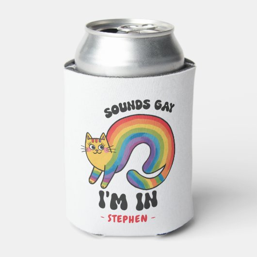 Klinkt gay, ik ben in - Rainbow Cat LGBTQ Pride Blikjeskoeler (Blikje Voorkant)