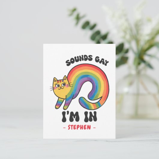 Klinkt gay, ik ben in - Rainbow Cat LGBTQ Pride Briefkaart (Staand voorkant)