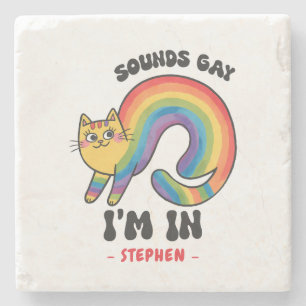 Klinkt gay, ik ben in - Rainbow Cat LGBTQ Pride Stenen Onderzetter