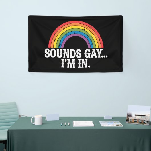 Klinkt gay Ik ben in Rainbow LGBTQ Retro Spandoek (Beurs)