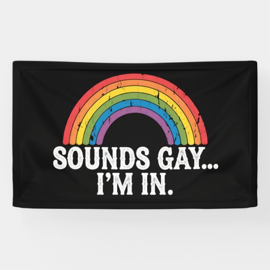Klinkt gay Ik ben in Rainbow LGBTQ  Retro Spandoek (Horizontaal)