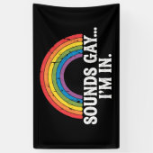 Klinkt gay Ik ben in Rainbow LGBTQ  Retro Spandoek (Verticaal)