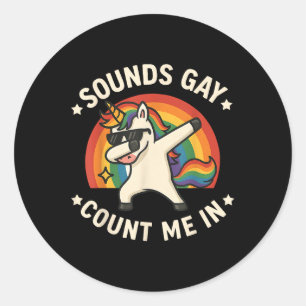 Klinkt gay tel me in eenhoorn dabbing lgbt trots ronde sticker