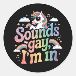 Klinkt homo Ik ben in LGBT-regenboogeenhoorn Ronde Sticker