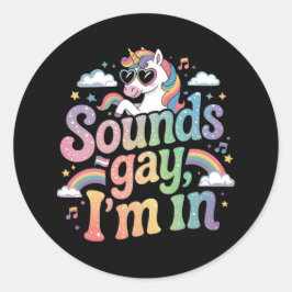 Klinkt homo Ik ben in LGBT-regenboogeenhoorn Ronde Sticker