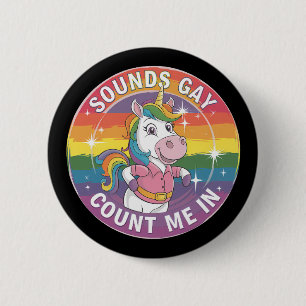 Klinkt Homoseksueel Tel Mij Maar Mee Eenhoorn Rege Ronde Button 5,7 Cm