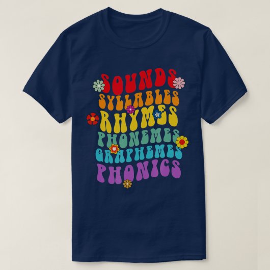 Klinkt Syllables Rhymes fonemes Science of Readin T-shirt (Design voorkant)