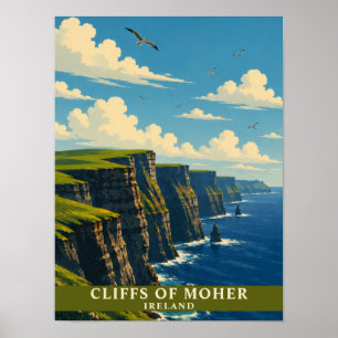 Klippen van Moher Ierland County Clare Retro Reis Poster