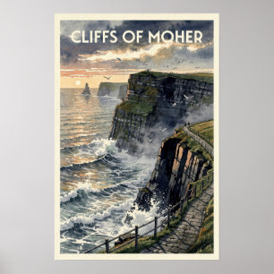 Klippen van Moher Ierland Reis uit het verleden Poster