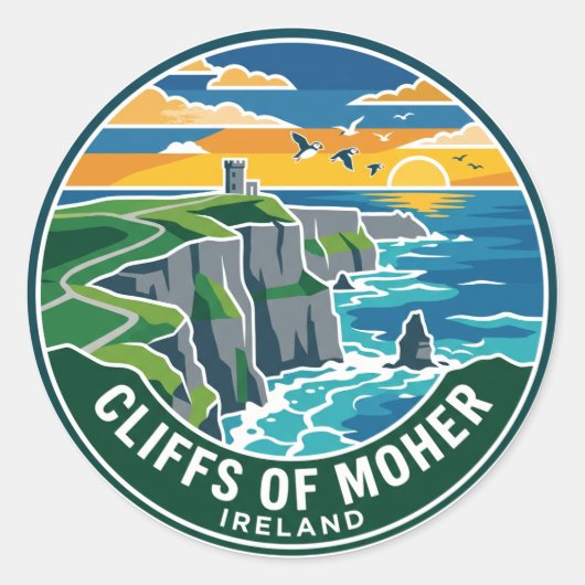 Klippen van Moher Ierland Ronde Sticker (Voorkant)
