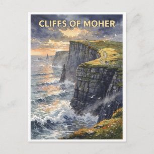 Klippen van Moher Ierland Vintage Briefkaart