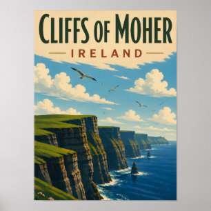 Klippen van Moher Ierland Vintage Reis Ierse Kust Poster