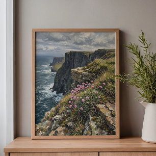 Klippen van Moher Zee Pinks Thrift Kunst Canvas Afdruk