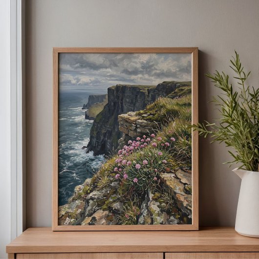 Klippen van Moher Zee Pinks Thrift Kunst Canvas Afdruk