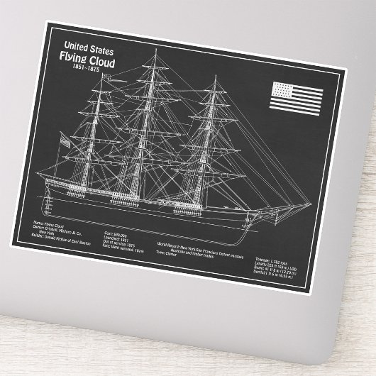 Klipper-schip Flying Cloud - Scheepsblauwdruk PD Sticker