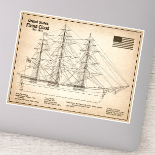 Klipper-schip Flying Cloud - Scheepsblauwdruk SD Sticker