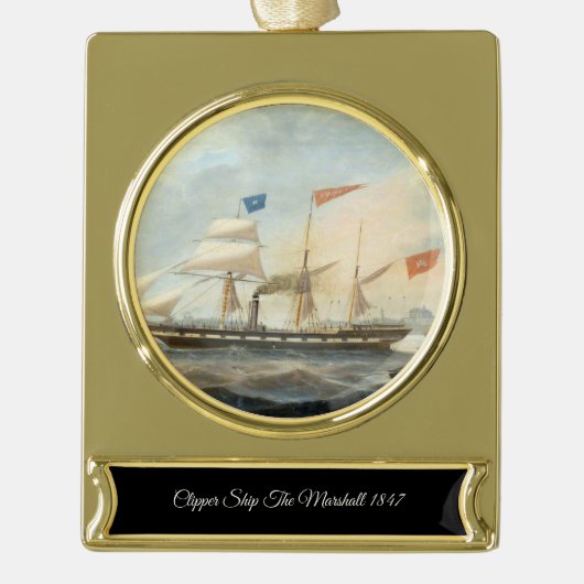 Klipperschepen de Marshall 1847 Verguld Banner Ornament (Voorkant)