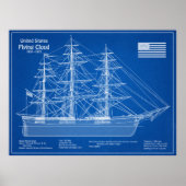 Klipperschip Flying Cloud - Blauwdruk ABD Poster (Voorkant)