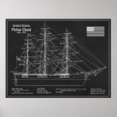 Klipperschip Flying Cloud - Blauwdruk PD Poster (Voorkant)