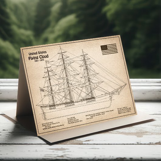 Klipperschip Flying Cloud - Scheepsblauwdruk SD Bedankkaart