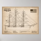 Klipperschip Flying Cloud - Scheepsblauwdruk SD Poster (Voorkant)