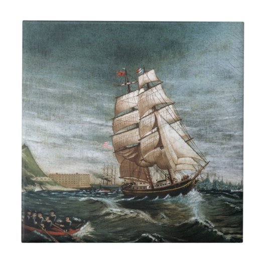 Klipperschip in de haven van New York 1890 Tegeltje (Voorkant)
