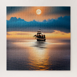 Klipperschip op maanverlichte oceaan legpuzzel