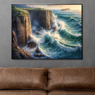 Klipzijde Blauwe Oceaangolven Kust Poster