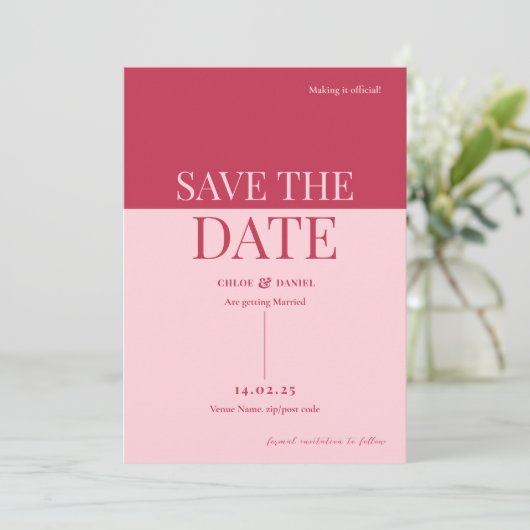 KLOE Moderne Roze sparen de Uitnodiging van de Dat (Staand voorkant)