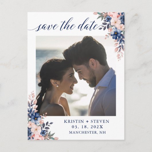 Kloeiende platforminfoon Chic Script Navy Peach Ph Briefkaart (Voorkant)